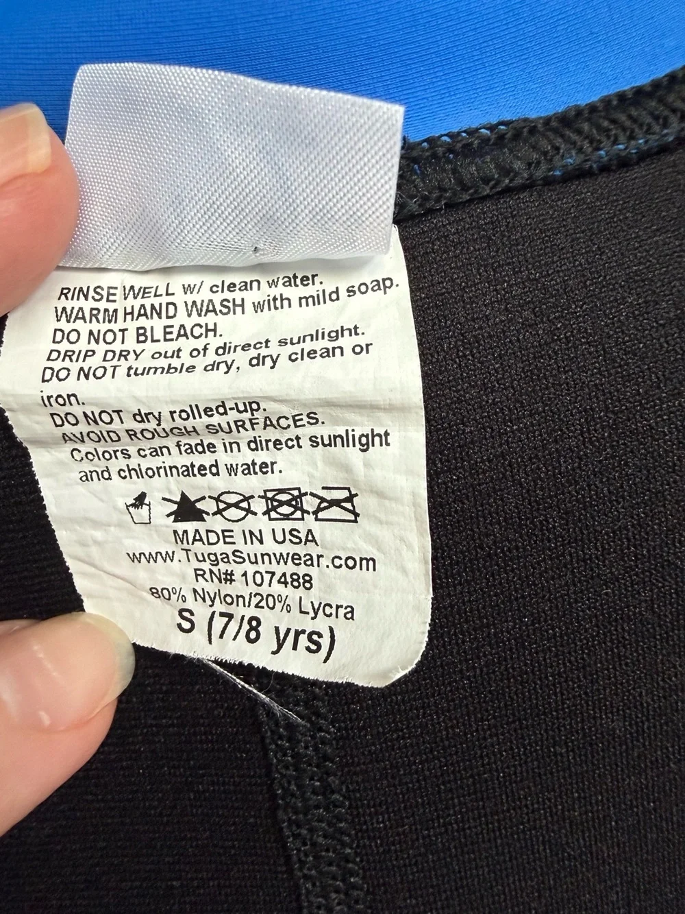 Tuga Kids S(7/8) Short Sleeve Blue/Black Wet Suit Front Zip Neoprene Swim Surf